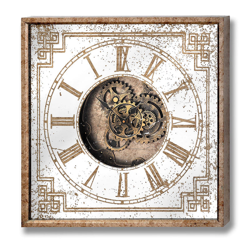 Hill Interiors Mirrored Clock With Moving Mechanism Gold (Square)