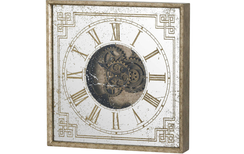 Hill Interiors Mirrored Clock With Moving Mechanism Gold (Square)