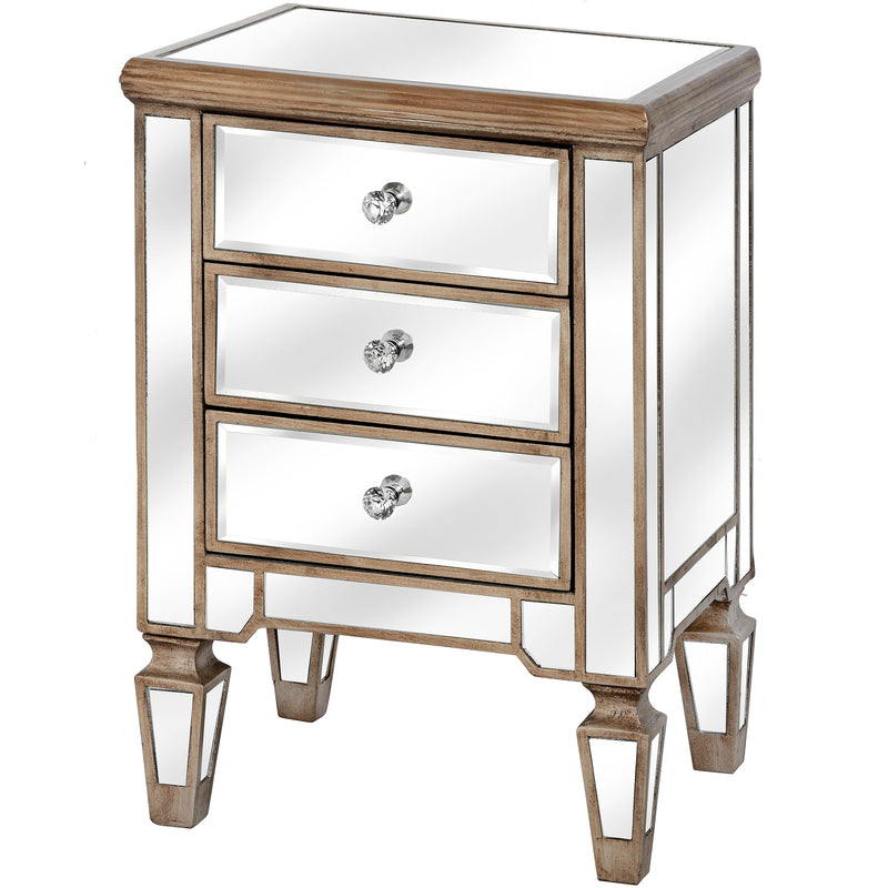 The Belfry Collection Three Drawer Mirrored Bedside