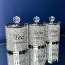 Set of 3 Crushed Diamond Tea Coffee Sugar Storage Canister Jars Pot Container