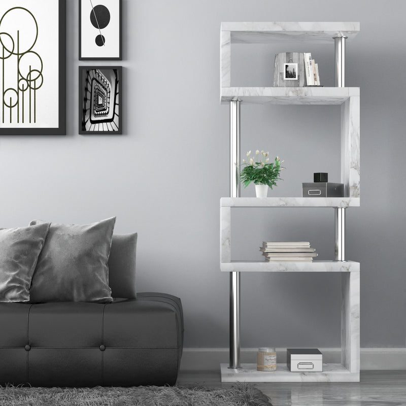 Miami Modern 5 Tier Shelving Unit Grey Marble Veneer