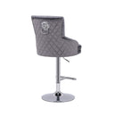 Valenti Shimmer Grey velve  Lion Knocker Quilted Back Plush Chrome Bar Stool