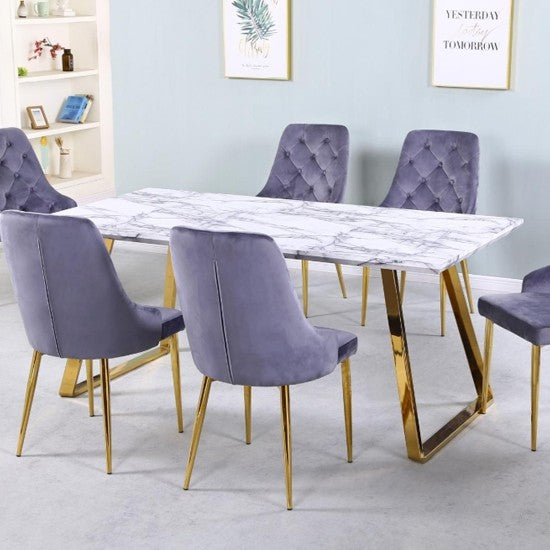 Roma Marble Effect Dining Table with Gold Legs