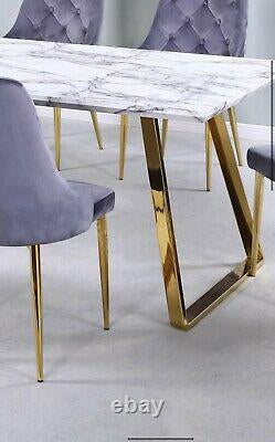 Roma Marble Effect Dining Table with Gold Legs