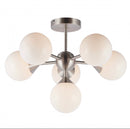 Oscar 6 Light Semi Flush Satin Nickel & Gloss White Glass