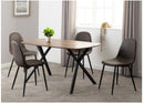 Athens Rectangular Oak Effect Dining Table with 4 Brown PU Faux leather chairs.