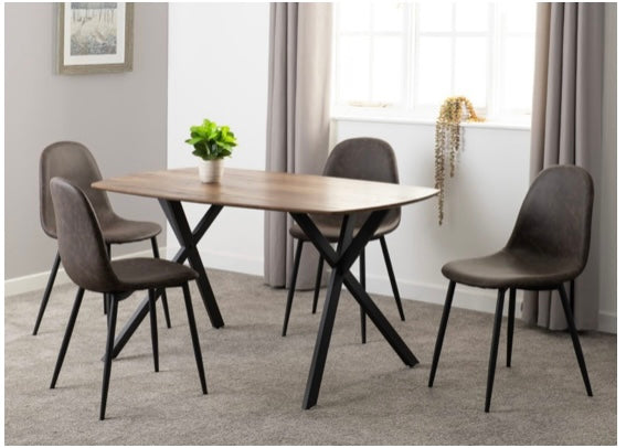 Athens Rectangular Oak Effect Dining Table with 4 Brown PU Faux leather chairs.