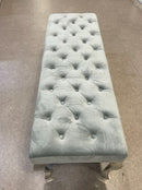 Stunning luxury grey velvet Louis dining bench 140cm wide, Light  grey dining bench