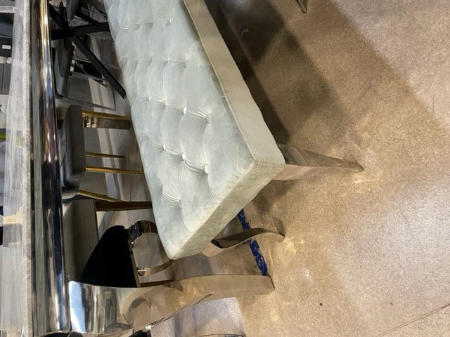 Stunning luxury grey velvet Louis dining bench 140cm wide, Light  grey dining bench
