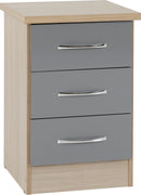 NEVADA 3 DRAWER BEDSIDE GREY GLOSS