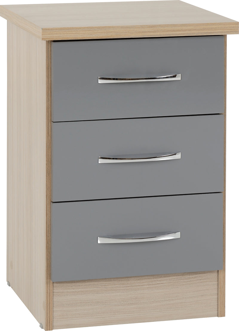 NEVADA 3 DRAWER BEDSIDE GREY GLOSS