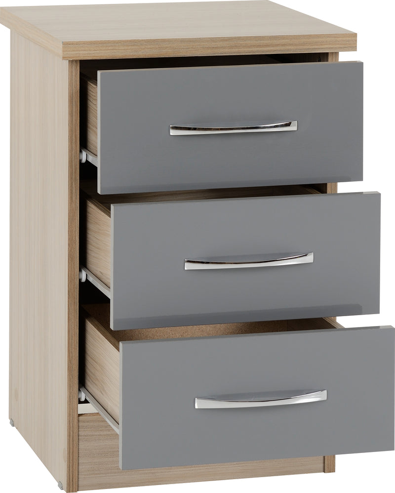 NEVADA 3 DRAWER BEDSIDE GREY GLOSS