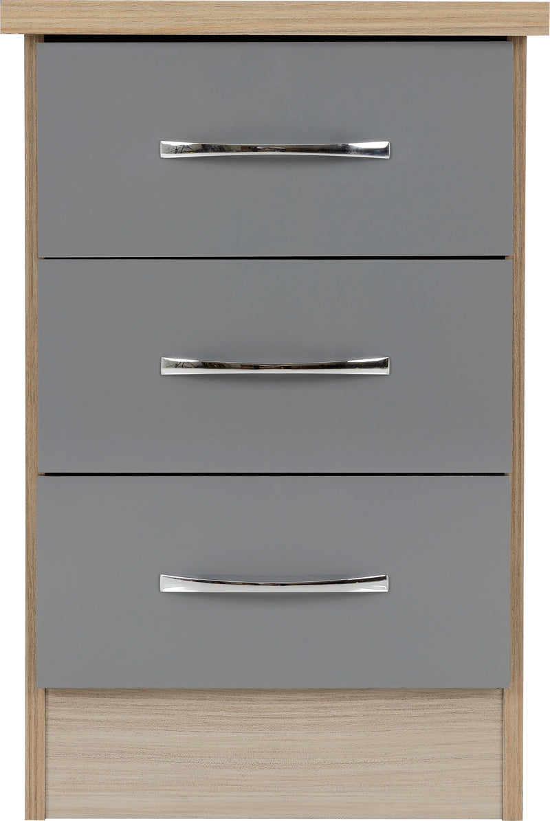 NEVADA 3 DRAWER BEDSIDE GREY GLOSS