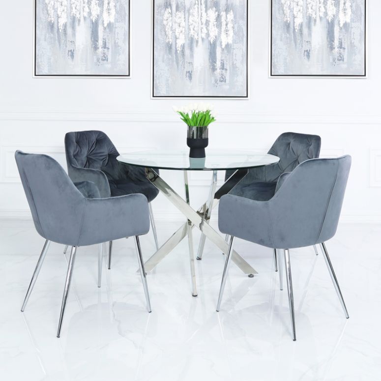 VALUE STELLA GREY VELVET DINING CHAIR